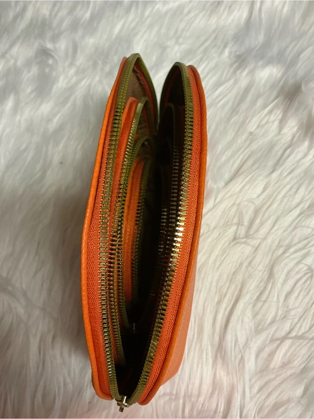 Women's Orange Leather Zip Pouch Shoe Accessories